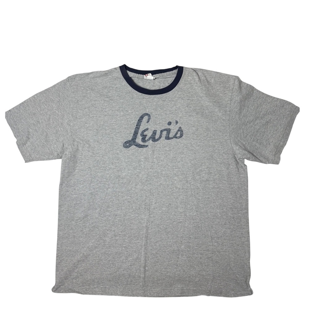 Vintage Y2K Levi's Red Tab Ringer T Shirt Men's XL Gray‎ Navy Script Logo